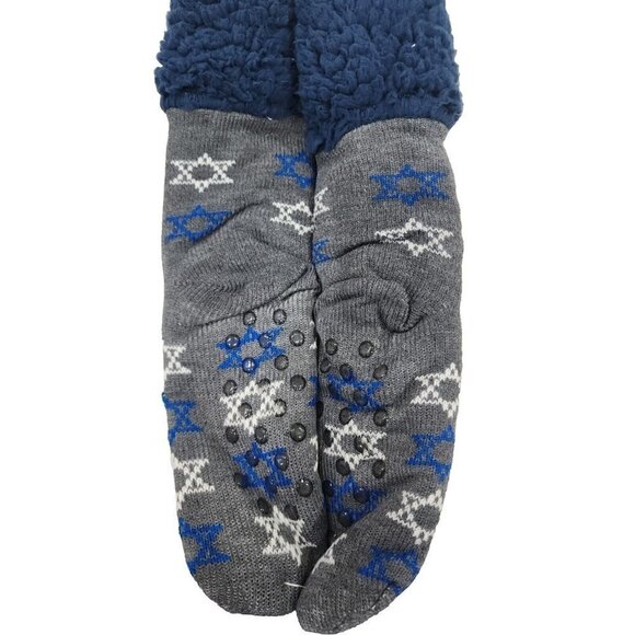 HANUKKAH LLAMA SLIPPER SOCKS Blue Star of David Fuzzy Non Slip ONE SIZE 4 to 10 - Picture 2 of 5